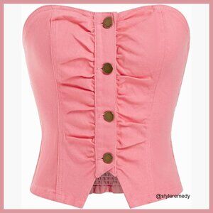 Denim Tube Top with Button Front, Crop Jean Top for Summer